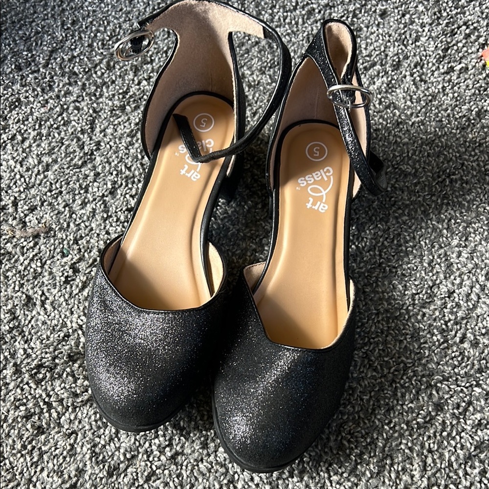 Glittery Black Ankle Strap Heels